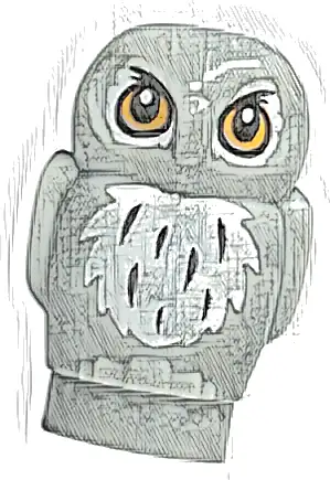 Owl, Small with Orange Eyes and White and Black Feathers Pattern