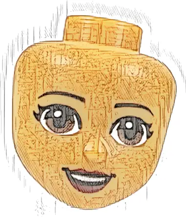 Mini Doll, Head Friends with Reddish Brown Eyes, Dark Red Lips and Open Mouth Smile Pattern