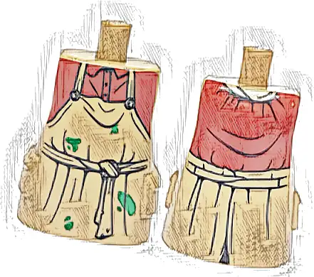 Torso Large, Long Coat with Molded Pockets with Apron, Dark Red Shirt, Green Paint Splotches, Black Tied Belt and Creases Pattern