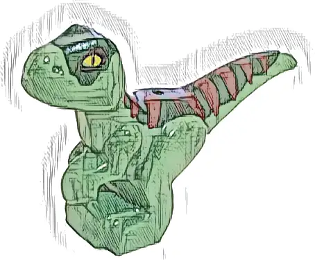 Dinosaur Baby Standing with Dark Green Back, Dark Red Stripes, and Yellow Eyes Pattern
