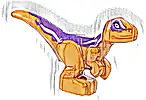 Część LEGO® 37829pb10 Dinozaur młody stojący z ciemnofioletowym grzbietem, białymi paskami i białymi oczami, wzór