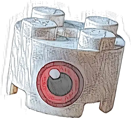 Brick, Round 2 x 2 with Axle Hole with Red and Black Eye with White Dot Pattern