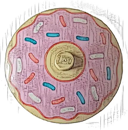 Dish 4 x 4 Inverted (Radar) with Solid Stud with Donut / Doughnut with Bright Pink Frosting and Coral, Dark Azure, and White Sprinkles Pattern