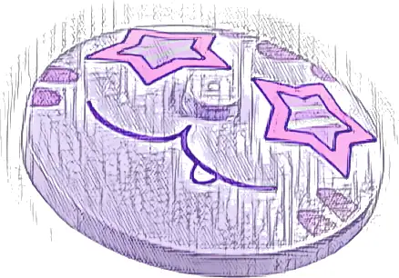 Dish 4 x 4 Inverted (Radar) with Solid Stud with Cat Face with Dark Pink Star Shaped Eyes, Medium Lavender Stripes and Dark Purple Closed Mouth with Tooth Pattern