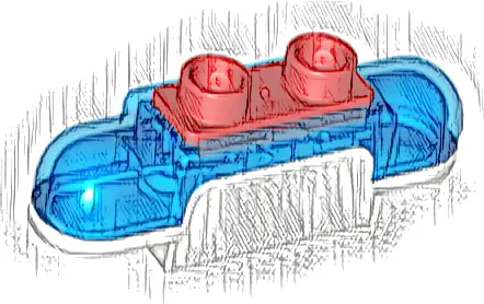 Duplo Siren with Light and Sound, 1 x 2 Base with  Trans-Dark Blue Lights, Curved Edges and Red 2 Stud Button on Top