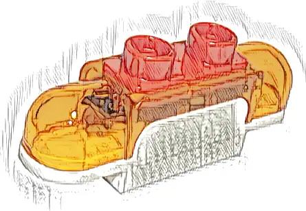 Duplo Siren with Light and Sound, 1 x 2 Base with Trans-Orange Lights, Curved Edges and Red 2 Stud Button on Top