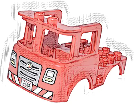 Duplo Cabin Truck 4 x 8 x 3 1/2 with Silver Grille, Fire Badge, Headlights, Bumper, and 'F1R3' Pattern