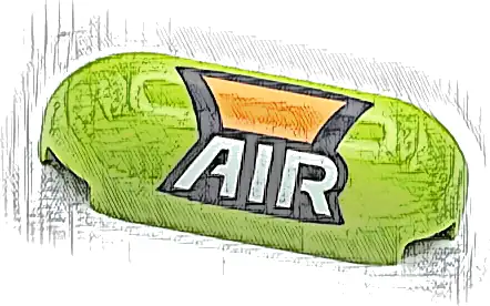 Slope, Curved 1 x 4 with Rounded Ends with Orange Panel and White 'AIR' on Black Background Pattern