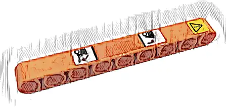Technic, Liftarm Thick 1 x 9 with Exclamation Mark in Yellow Danger Sign, Red Arrows, Blue Ramps and Black Wheels Pattern (Sticker) - Set 42128