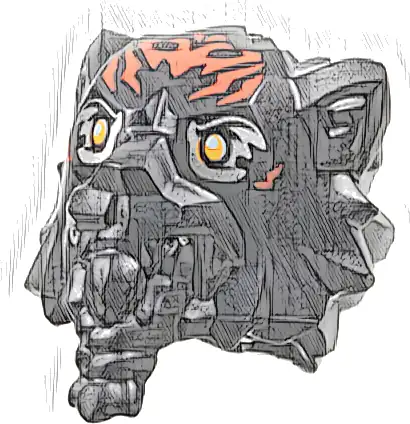 Minifigure, Head, Modified Tiger with Braided Beard with Red Markings and Orange Eyes with Silver Outlines Pattern