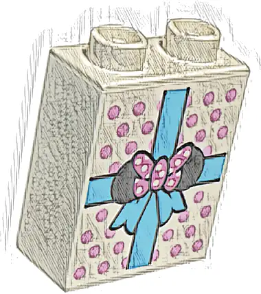 Duplo, Brick 1 x 2 x 2 with Polka Dots and Medium Azure Gift Wrap with Minnie Mouse Ears and Bow Pattern