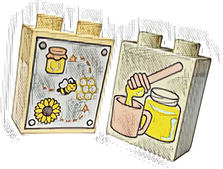 Duplo, Brick 1 x 2 x 2 with Bee, Honeycomb and Sunflower / Honey Dipper and Jar Pattern