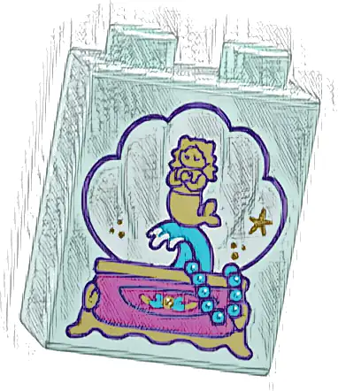 Duplo, Brick 1 x 2 x 2 with Magenta and Gold Jewelry Box, White Shell, Dark Azure Necklace and Mermaid on Wave Pattern