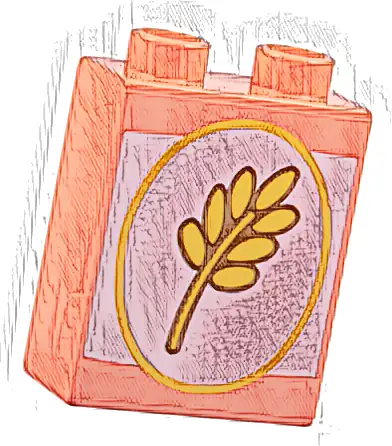 Duplo, Brick 1 x 2 x 2 with Bright Light Orange Wheat Spike in Oval on White Background Pattern