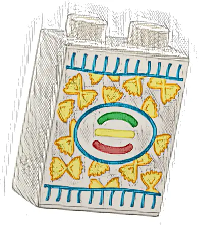 Duplo, Brick 1 x 2 x 2 with Box Label, Bright Light Yellow Farfalle Bow Tie Pasta Pattern