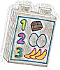 Część LEGO® 4066pb825 Duplo, Klocek 1 x 2 x 2 z Liczbami 1, 2, 3, Czekoladą, Jajkami i Bananami, Wzór