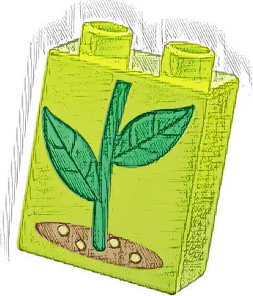 Duplo, Brick 1 x 2 x 2 with Bright Green Stem and Leaves in Medium Nougat Soil Pattern