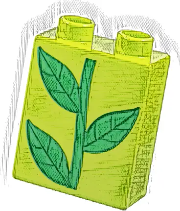 Duplo, Brick 1 x 2 x 2 with Bright Green Stem and Leaves Pattern