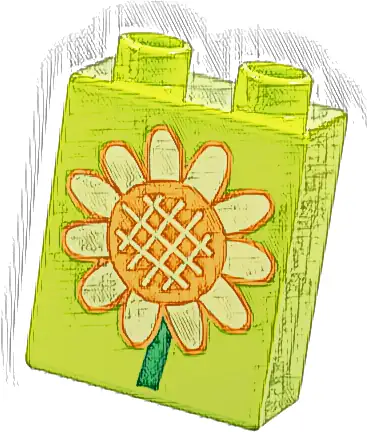 Duplo, Brick 1 x 2 x 2 with Orange and Bright Light Yellow Sunflower with Bright Green Stem Pattern