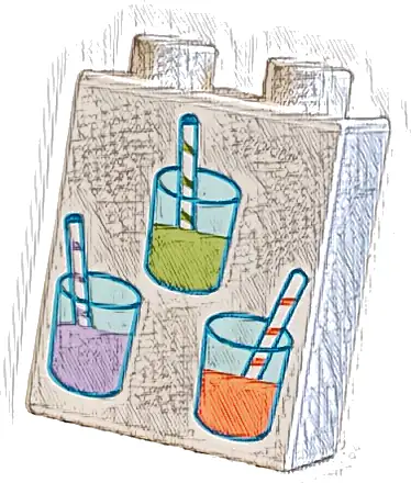 Duplo, Brick 1 x 2 x 2 with Light Aqua Glasses with Coral, Lavender and Lime Juice and Straws Pattern