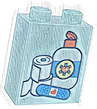 Duplo, Brick 1 x 2 x 2 with Medical Supplies, White Bandages, Dark Azure Band Aid, Bottle with EMT Star of Life, Red Hearts Pattern