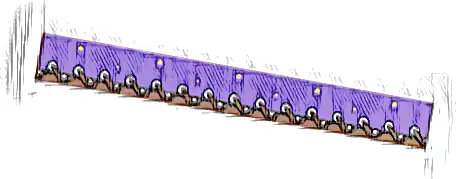 Tile 1 x 8 with Dark Purple Cloth Strip with Bright Light Orange Dots, Dark Brown Stitching, Silver Nails and Eyelets Pattern