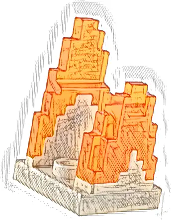 Wave Pixelated (Flame) on Plate 2 x 2 with 2 Studs in Center with Molded Trans-Orange Fire Pattern