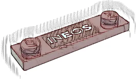 Plate, Modified 1 x 4 with 2 Studs with Groove with White 'INEOS' Pattern (Sticker) - Set 76909
