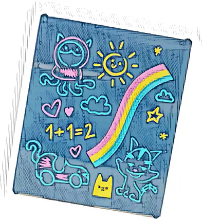 Glass for Window 1 x 6 x 6 Flat Front with Dark Pink, Medium Azure and Yellow Stripes, Cats, Clouds, Car, Hearts, Sun, Star and '1+1=2' Pattern