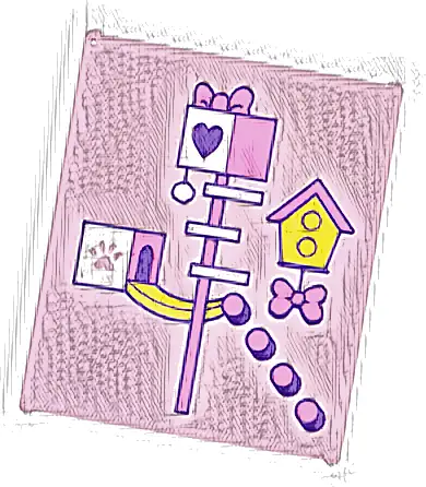 Glass for Window 1 x 6 x 6 Flat Front with Dark Pink, Dark Purple, Yellow and White Pet Houses, Bows, Paw Print and Heart Pattern