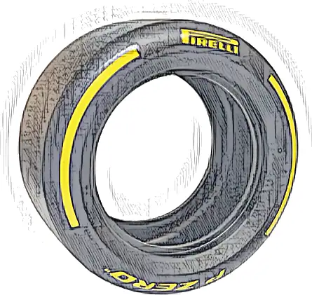 Tire 81.6mm D. x 44mm Smooth with Yellow 'PIRELLI', 'P ZERO' and Arcs Pattern