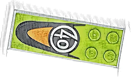 Slope, Curved 6 x 2 with White Number 40 in Circle and Black and Orange Panel Pattern