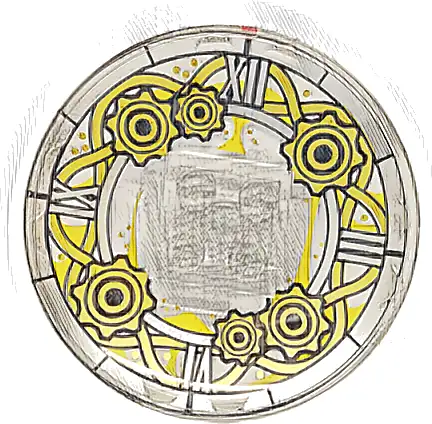 Dish 6 x 6 Inverted (Radar) - Solid Studs with Clock Face with Silver Roman Numerals, Gold Curved Lines and Gears Pattern