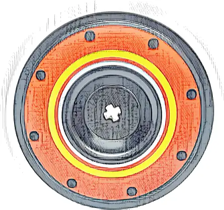 Wheel Cover Recessed with Axle Hole - 56mm for Wheel 15038 with Dots and White and Yellow Rings on Red Background Pattern