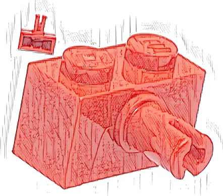 Brick, Modified 1 x 2 with Pin and Bottom Stud Holder