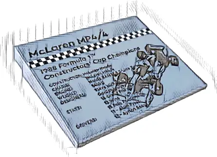 Slope 10 6 x 8 with Black and White Checkered Bar, 'McLaren MP4/4' Image and '1988 Formula 1™ Constructors' Cup Champions' Pattern (Sticker) - Set 10330