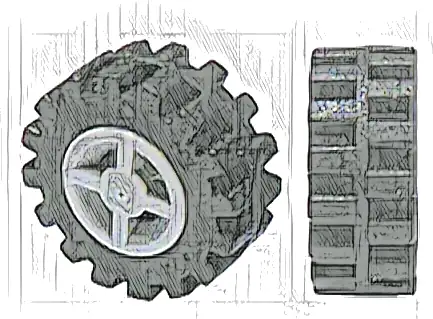 Wheel 8mm D. x 6mm with Black Tire 15mm D. x 6mm Offset Tread Small - Band Around Center of Tread (4624 / 87414)