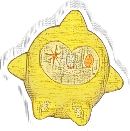 Star, Wish with Orange Oval Left Eye, Sparkle Right Eye, and Grin on Bright Light Yellow Background Pattern