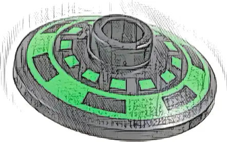 Dish 2 x 2 Inverted (Radar) with Bright Green Dotted Circle and Thick Outer Ring with Black Dashes Pattern