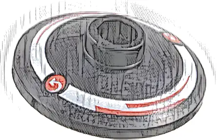 Dish 2 x 2 Inverted (Radar) with Red Circles with Curved Arrows MoneyGram Logos and Arcs on White Ring Pattern Model Right Side