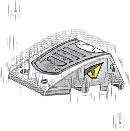 Wedge 4 x 4 Triple Curved No Studs with Dark Bluish Gray and Silver Armor, Screws, Yellow Eyes Pattern