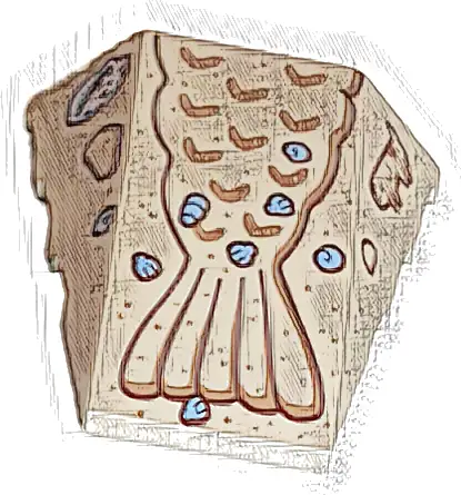 Wedge 4 x 4 Triple Curved No Studs with Medium Nougat and Reddish Brown Mermaid Tail and Animal, Bright Light Blue and White Shells Pattern