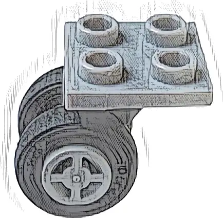 Plate, Modified 2 x 2 Thin with Dual Wheels Holder - Split Pins with Light Bluish Gray Wheels with Slot and Black Tires (4870 / 34337 / 59895)