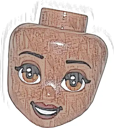 Mini Doll, Head Friends with Reddish Brown Eyes, Dark Red Lips and Open Mouth Pattern