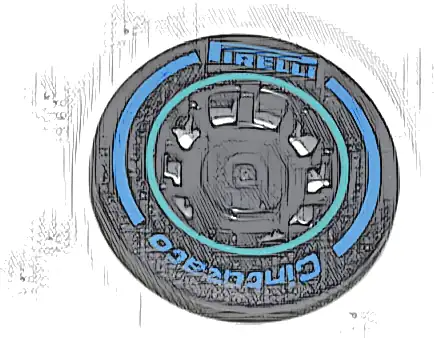 Wheel Cover 10 Spoke Recessed with Blue 'PIRELLI' and 'Cinturato' Logo, Dark Turquoise Circle Pattern