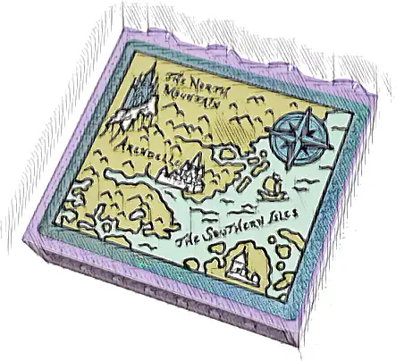 Brick 1 x 4 x 3 with Map with 'THE NORTH MOUNTAIN', 'ARENDELLE', 'THE SOUTHERN ISLES', Castles and Compass Pattern (Sticker) - Set 43197