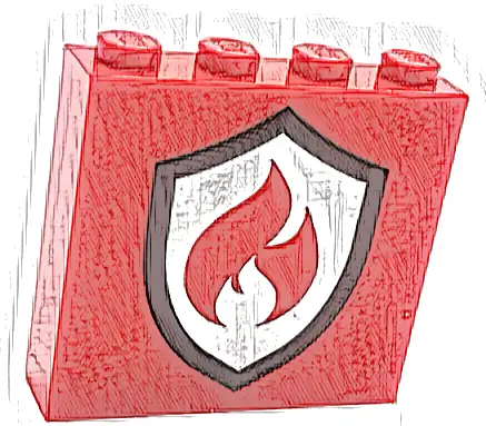Brick 1 x 4 x 3 with Black and Silver Fire Logo Badge Pattern