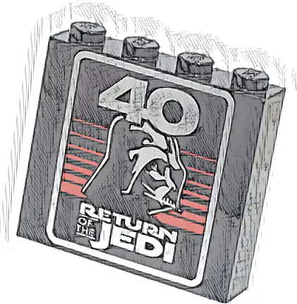 Brick 1 x 4 x 3 with Silver '40', 'RETURN OF THE JEDI', Darth Vader Helmet and Red Stripes Pattern
