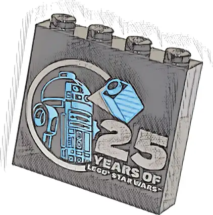 Brick 1 x 4 x 3 with Bright Light Blue and Medium Blue R2-D2 Minifigure and Silver '25 YEARS OF LEGO STAR WARS' Pattern