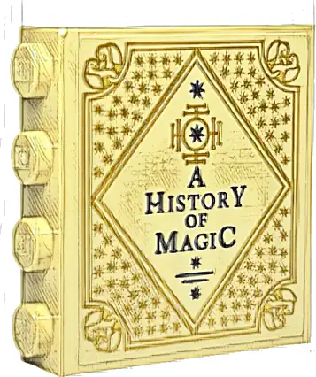 Brick 1 x 4 x 3 with Black 'A HISTORY OF MAGIC' and Gold Ornate Book Cover with Stars Pattern (Sticker) - Set 76425